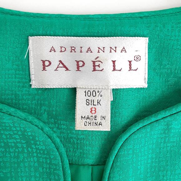 Vintage 80s Secretary Skirt Suit 100% Silk Toggle Front Blazer Set Womens 8 Teal - Picture 11 of 13